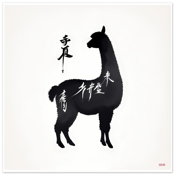 Llama Elegance: Black Silhouette Print 10