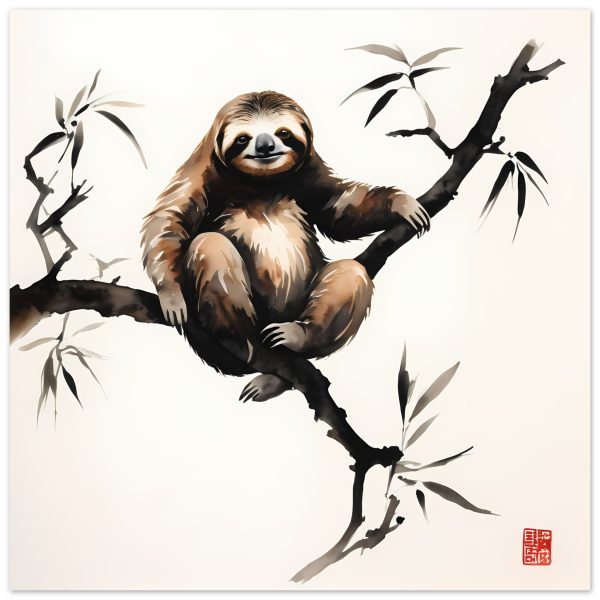 The Harmony of Zen Sloth in Japanese Ink Wash 3