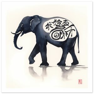 Eternal Serenity: The Enigmatic Black Zen Elephant Print