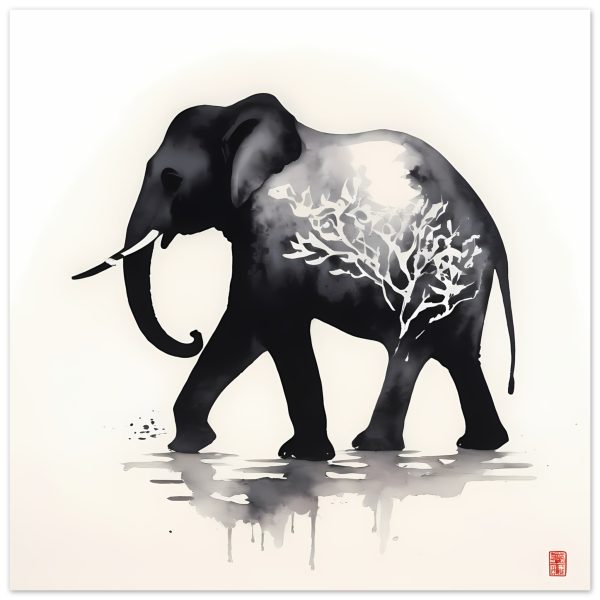 The Enchanting Black Elephant with White Tree Print 14