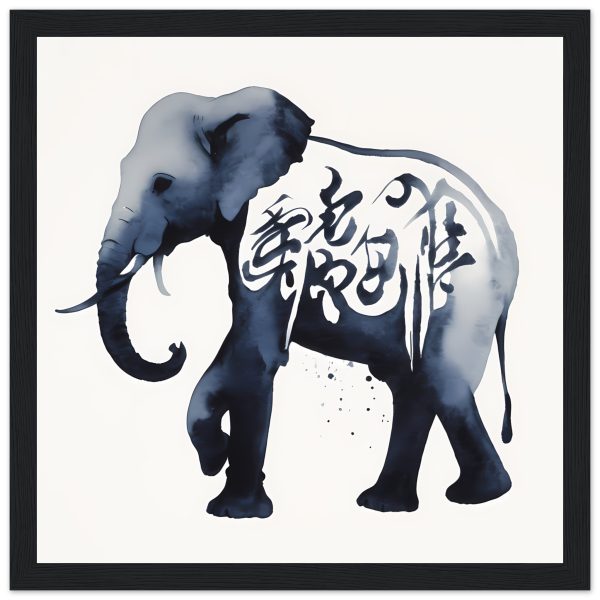 The Captivating Blue Zen Elephant Calligraphy Print 5