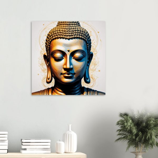 Golden Tranquility: Buddha Head Canvas Elegance 3