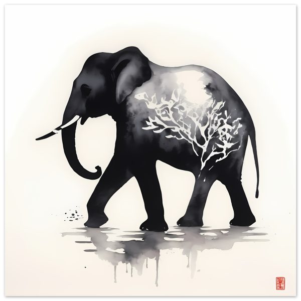 The Enchanting Black Elephant with White Tree Print 8