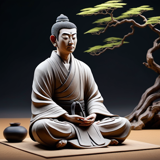 Illustration of a Zen practitioner contemplating a koan.