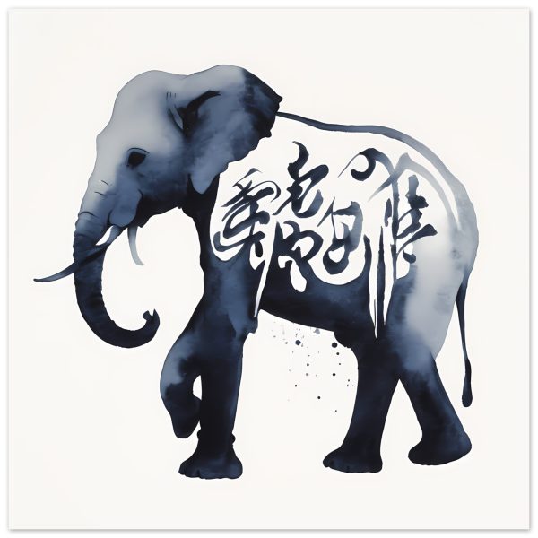 The Captivating Blue Zen Elephant Calligraphy Print 3