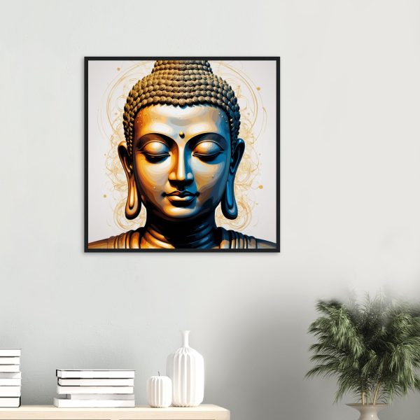 Golden Tranquility: Buddha Head Canvas Elegance 9